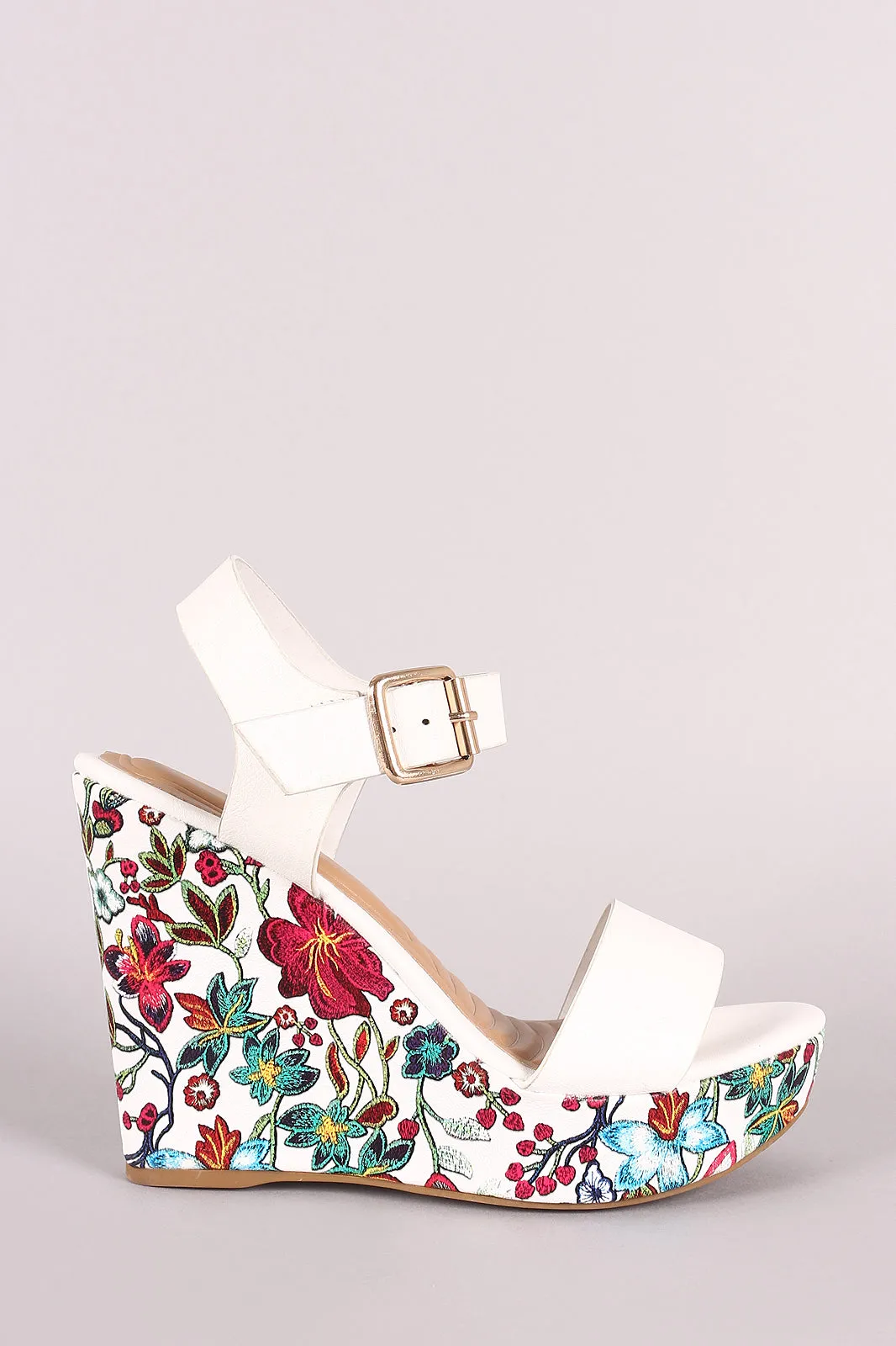 Bamboo Vegan Leather Open Toe Floral Platform Wedge