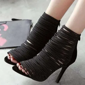 Black Lace Up High Heel Sandals