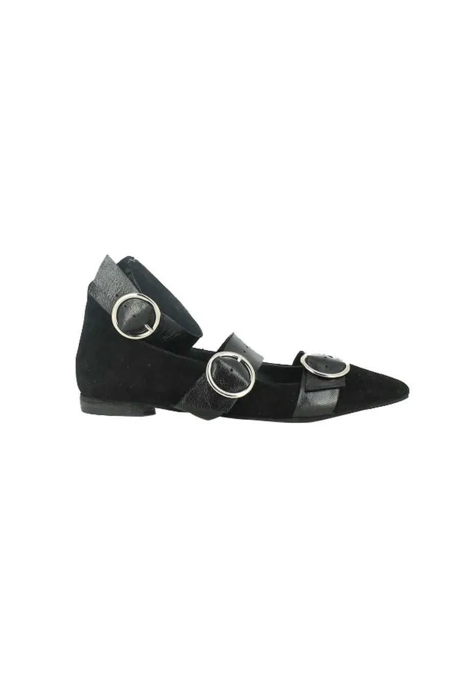 Buckled Strap Suede Flats