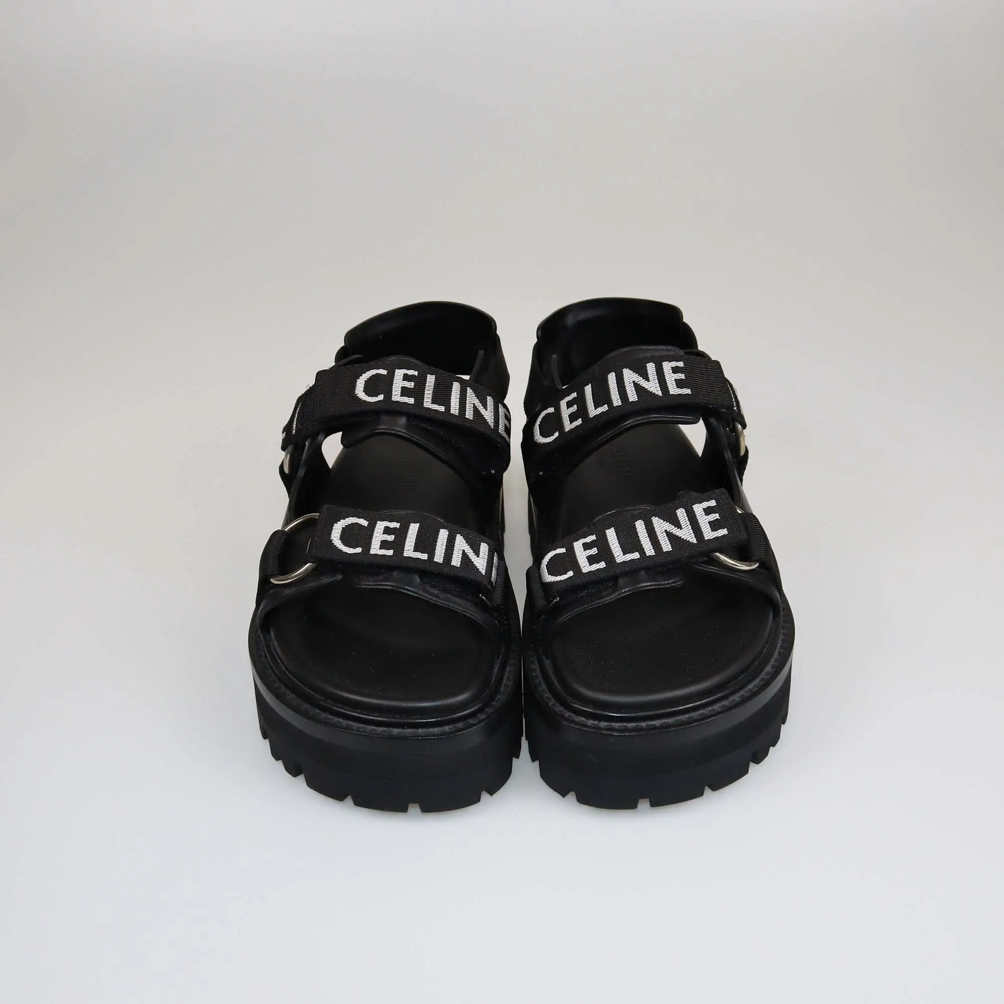 Celine Black Jacquard Leo Strappy Sandals