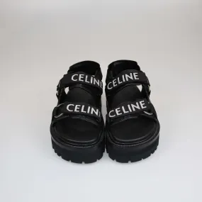 Celine Black Jacquard Leo Strappy Sandals