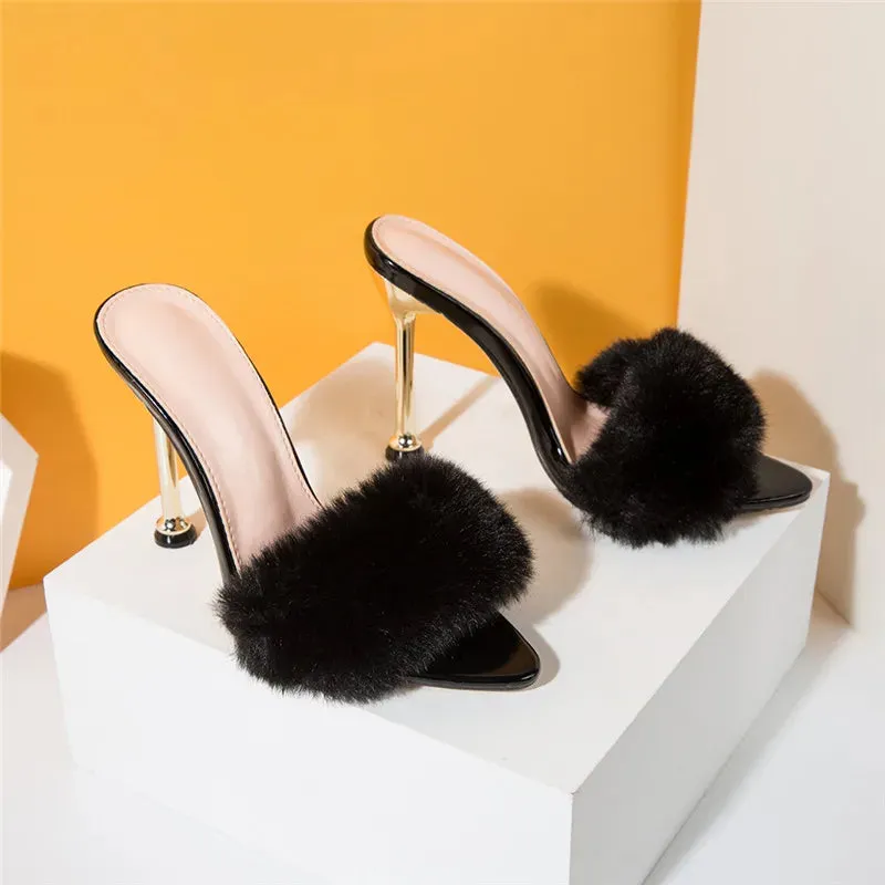 Faux Fur High Heels mule sandals