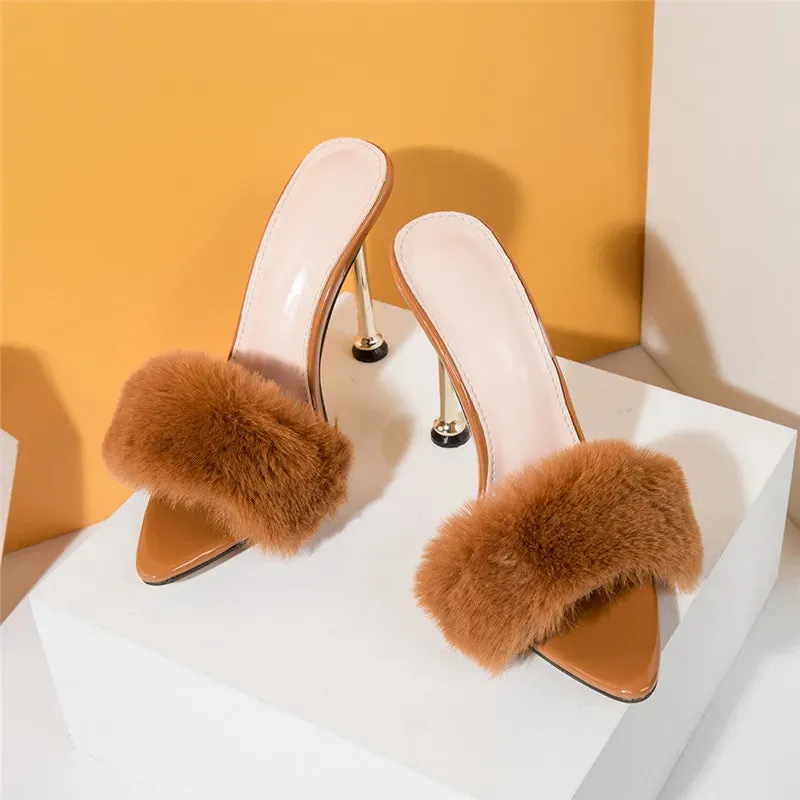 Faux Fur High Heels mule sandals