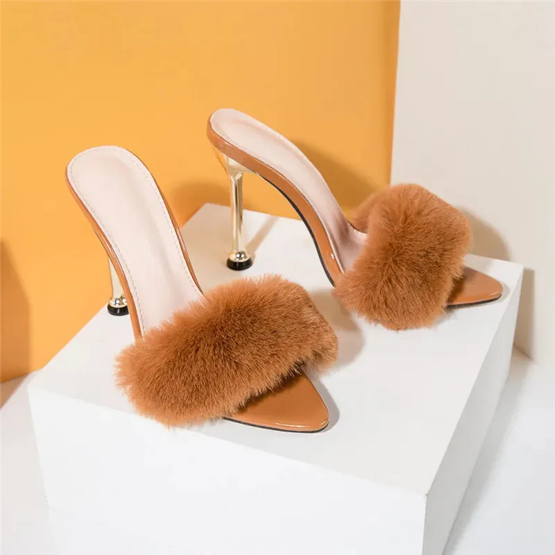 Faux Fur High Heels mule sandals