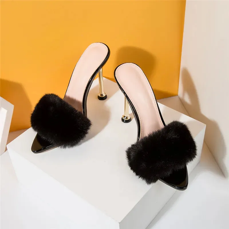 Faux Fur High Heels mule sandals