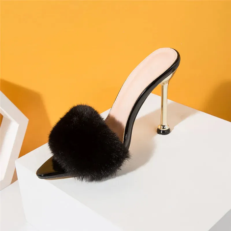 Faux Fur High Heels mule sandals