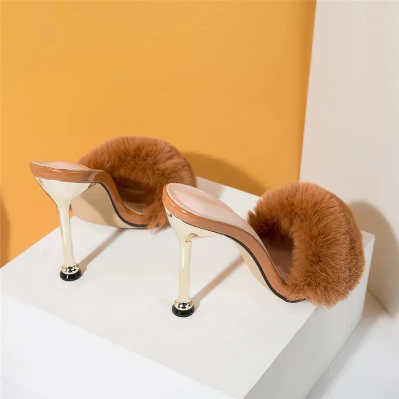 Faux Fur High Heels mule sandals