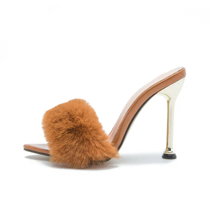 Faux Fur High Heels mule sandals