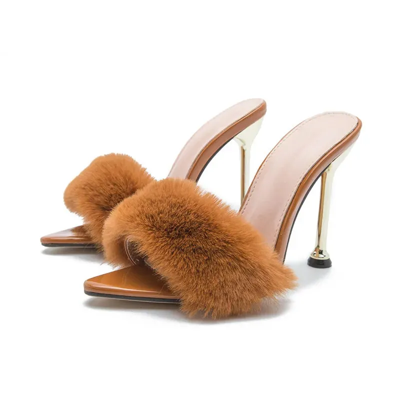 Faux Fur High Heels mule sandals