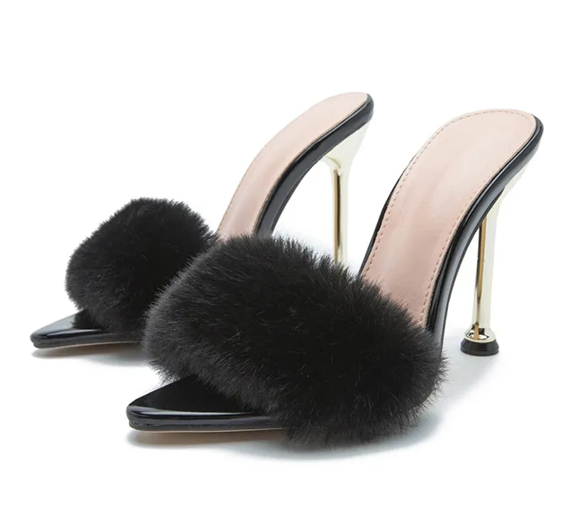 Faux Fur High Heels mule sandals