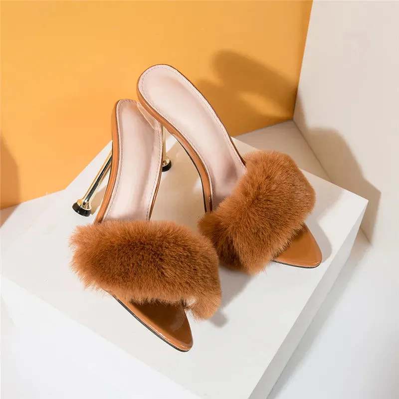 Faux Fur High Heels mule sandals