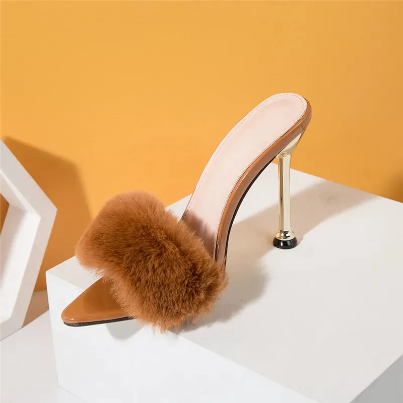 Faux Fur High Heels mule sandals