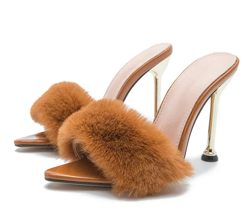 Faux Fur High Heels mule sandals