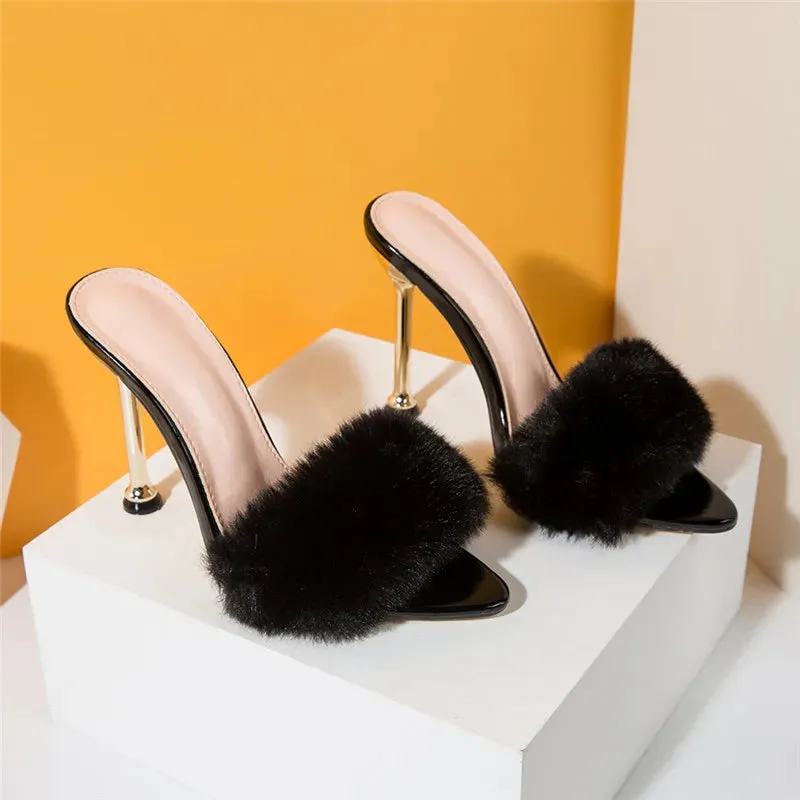 Faux Fur High Heels mule sandals