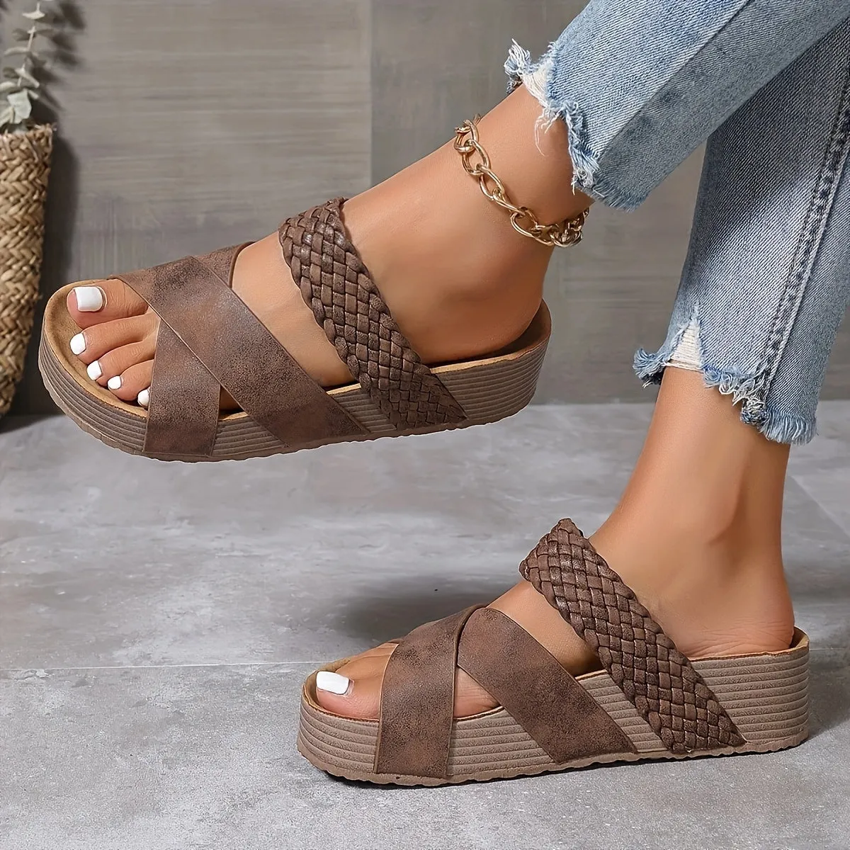 Giselle - Wedge Sandals with Braided Strap