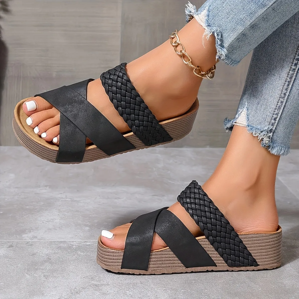 Giselle - Wedge Sandals with Braided Strap