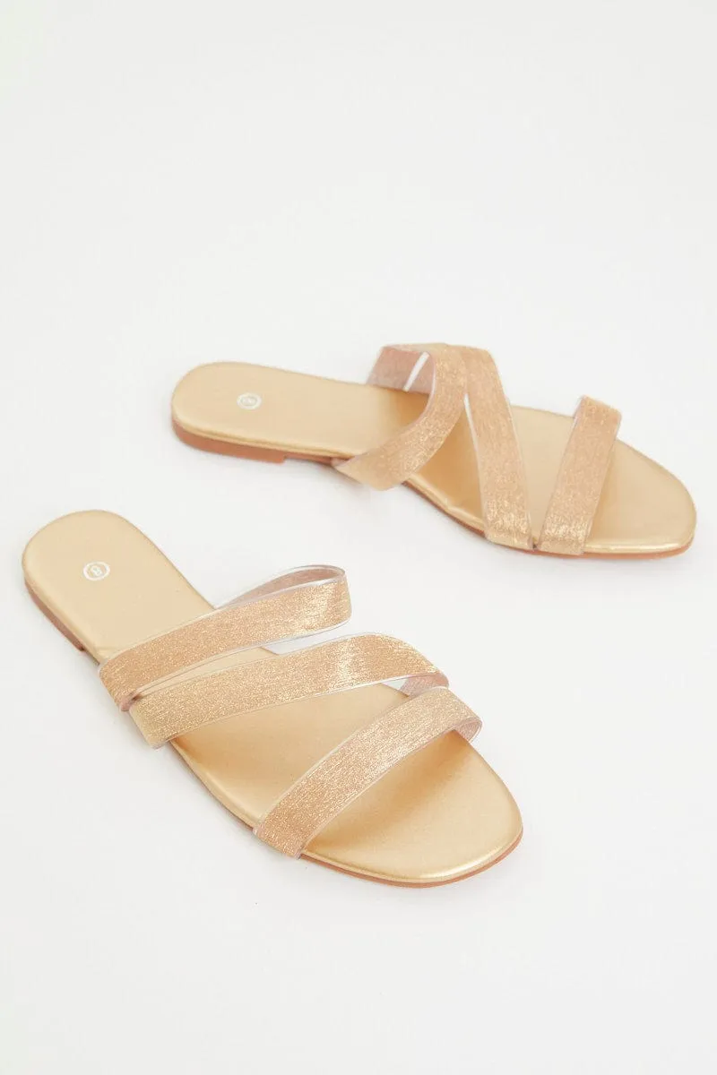 Gold Strap Detail Flat Slides