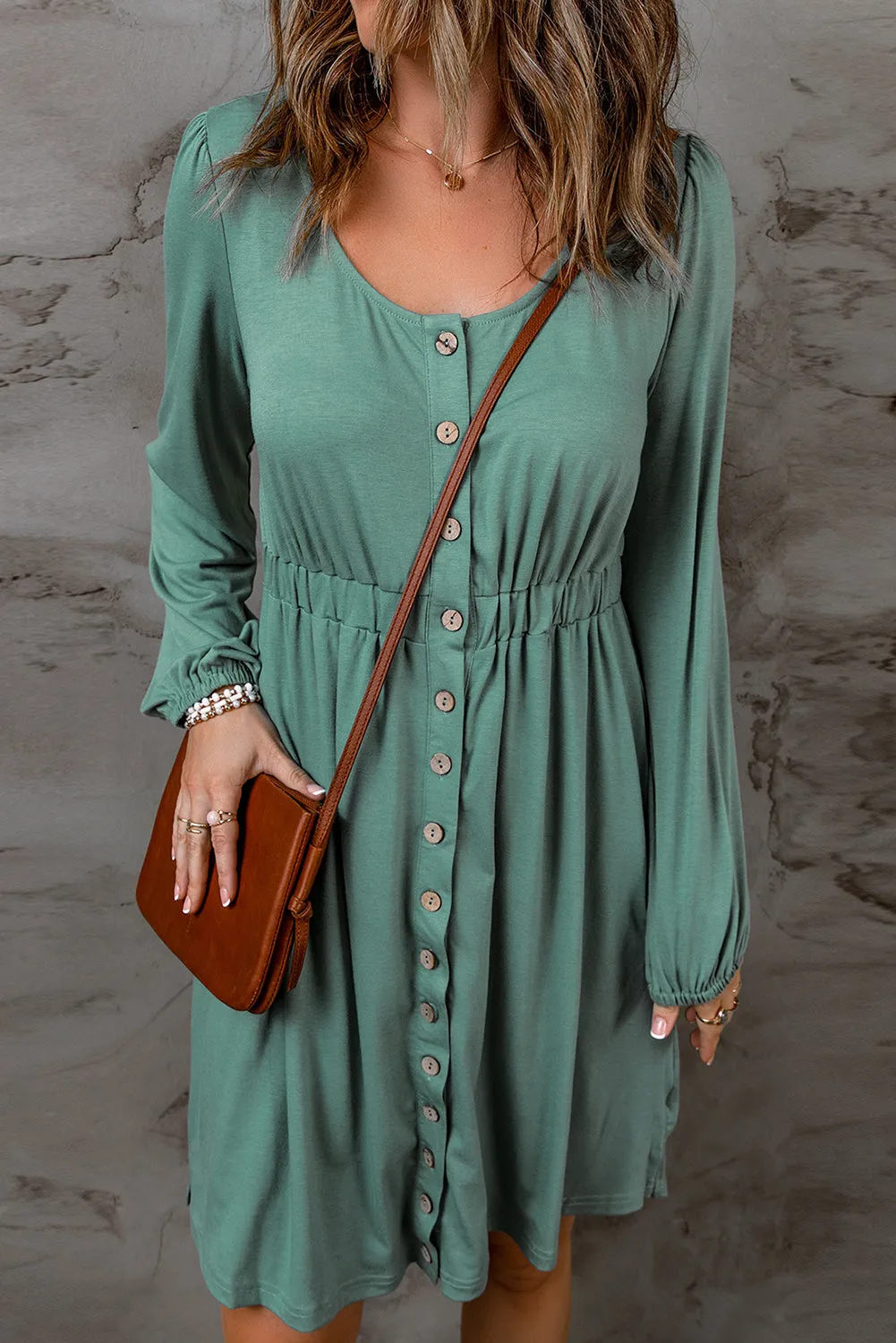 Julianna Button Up High Waist Long Sleeve Dress