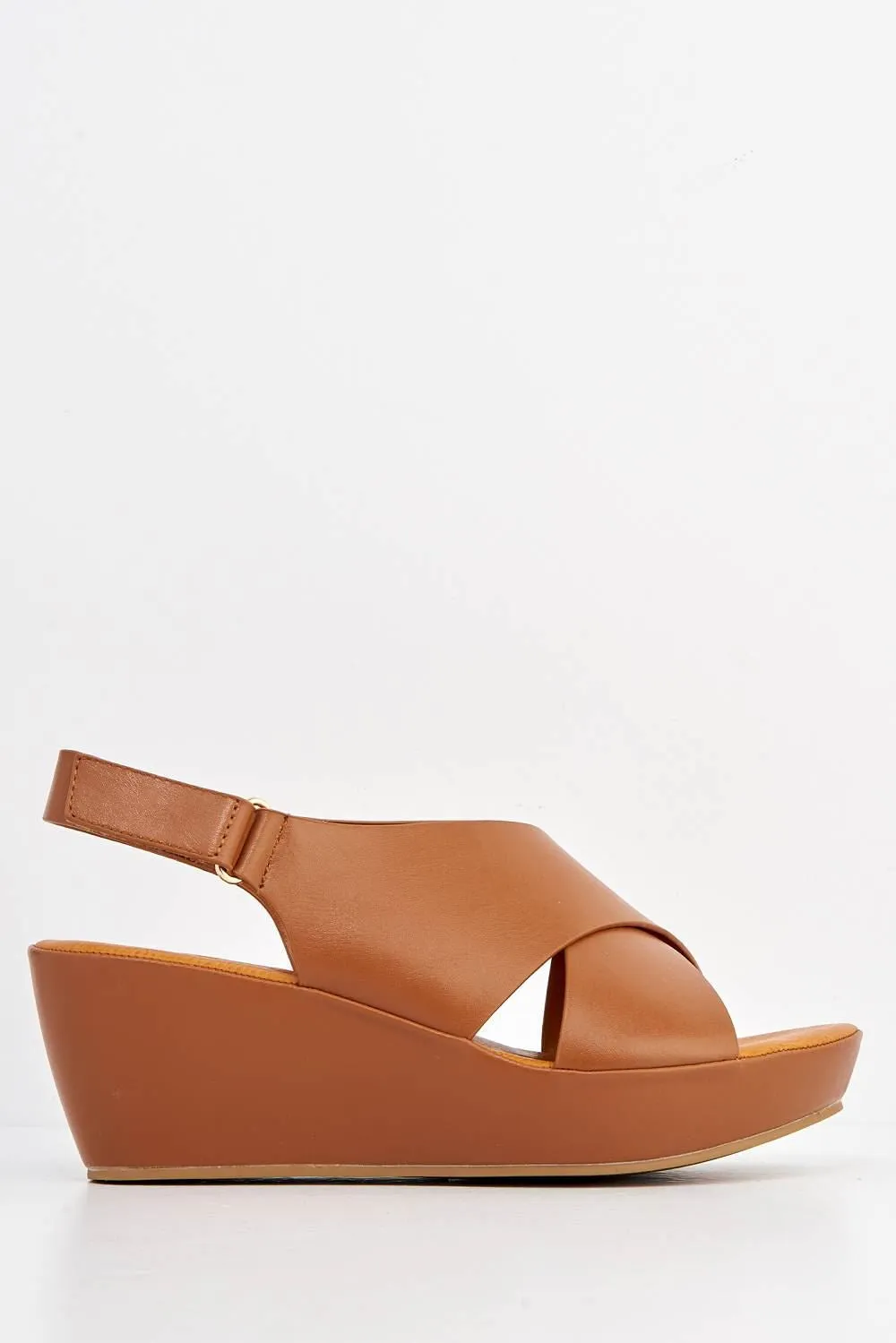 Klara Criss-Cross Straps Wedge Sandals in Tan