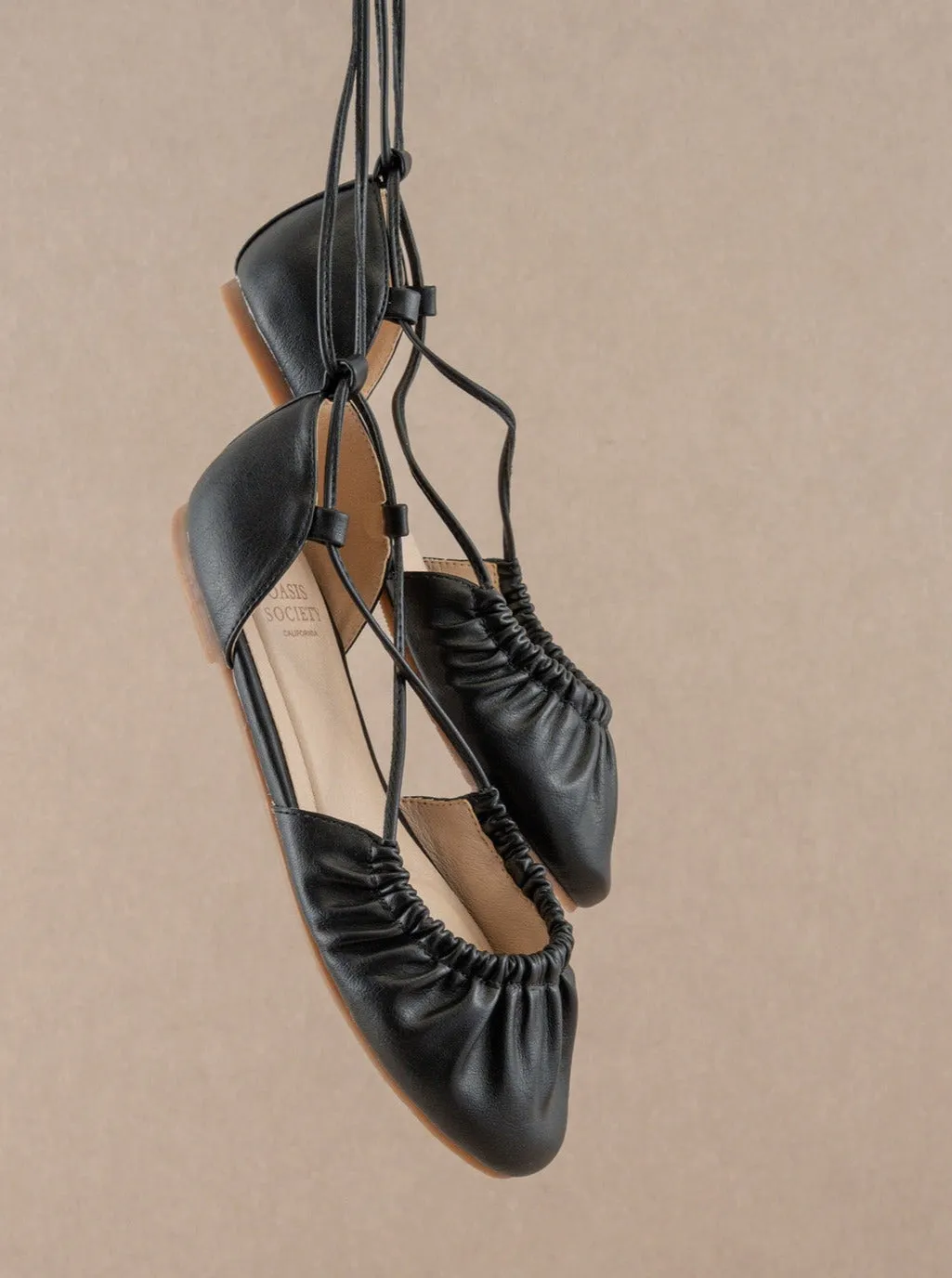 Lace-Up Ballet Flats in Black