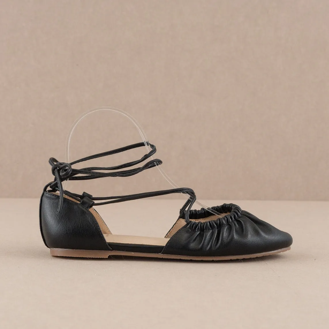 Lace-Up Ballet Flats in Black