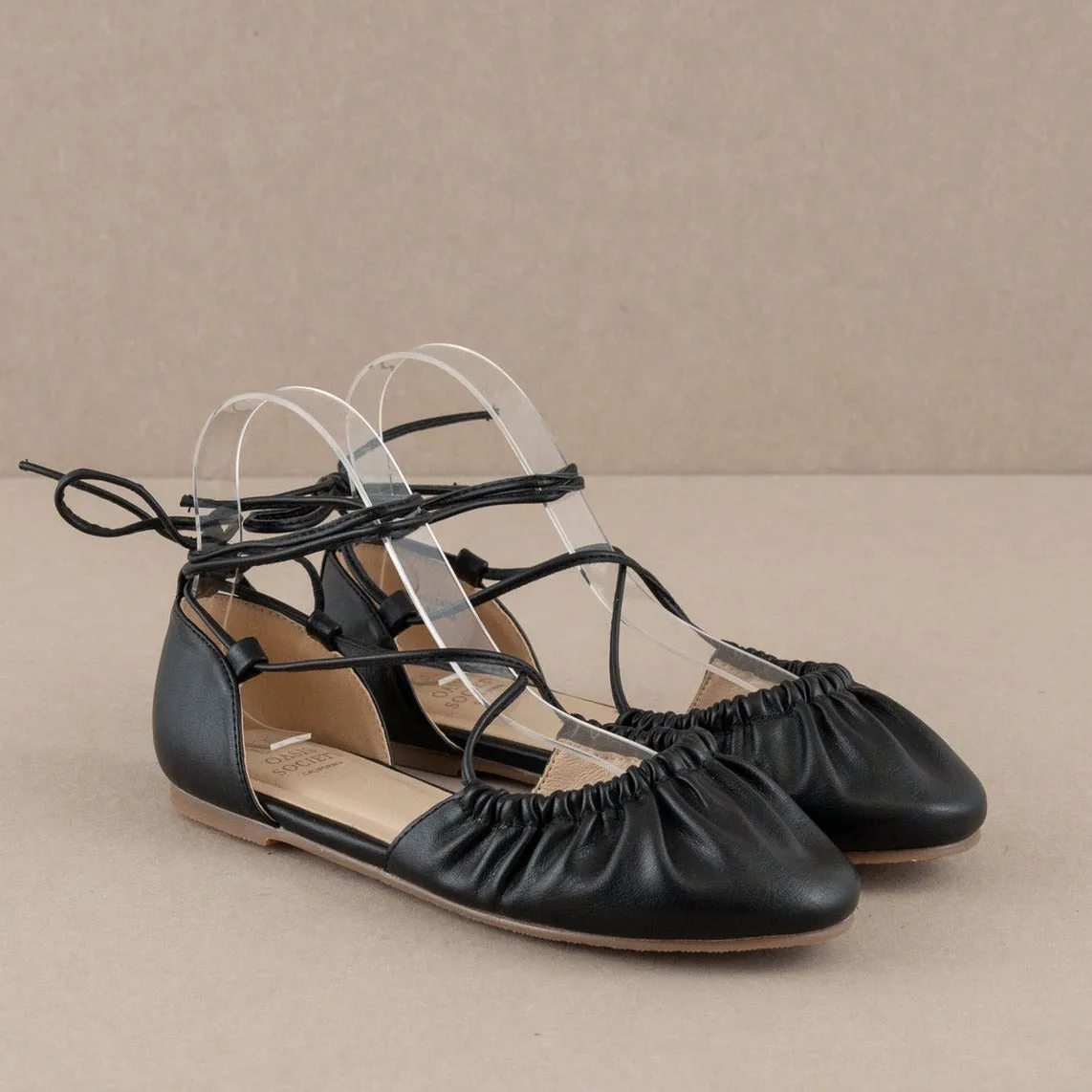 Lace-Up Ballet Flats in Black