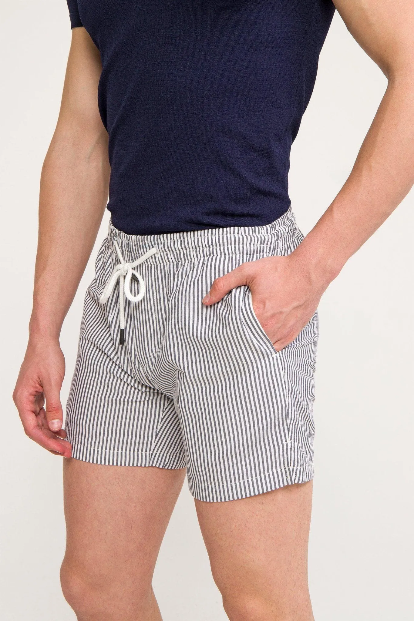 Lightweight Striped Shorts - Dark Navy