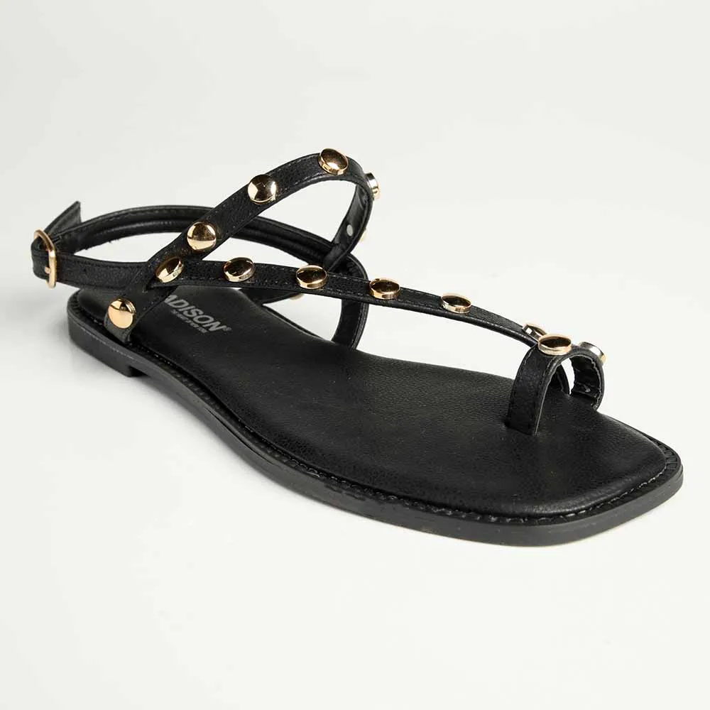 Madison Jay - Studded Strappy Flat Sandal - Black