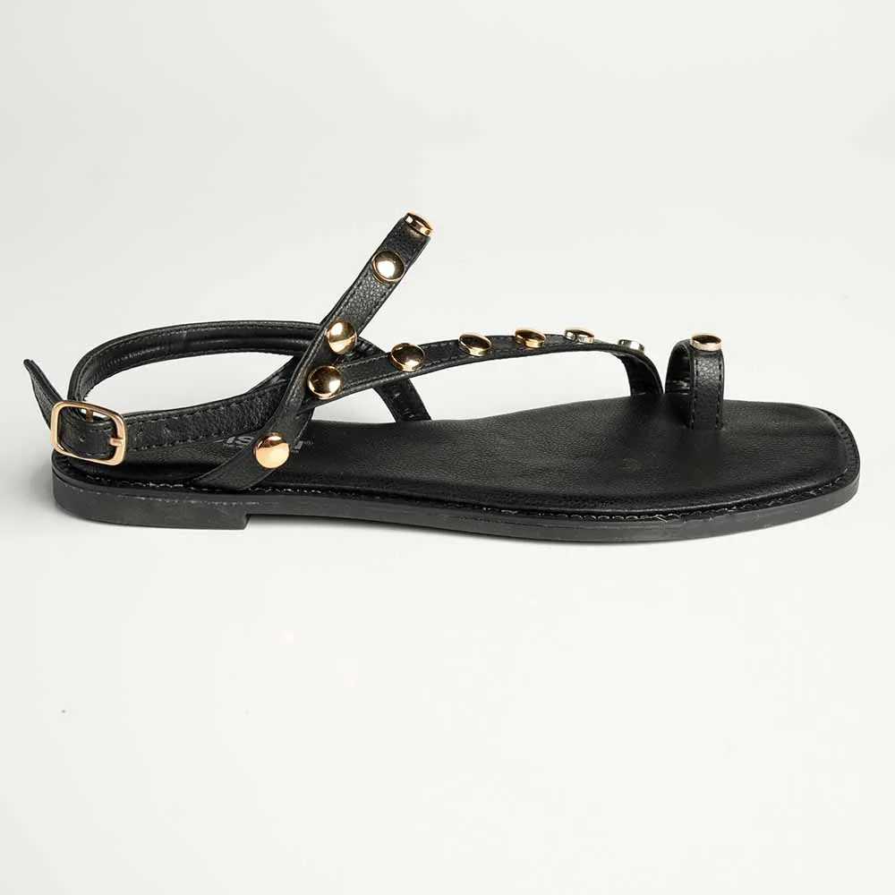 Madison Jay - Studded Strappy Flat Sandal - Black