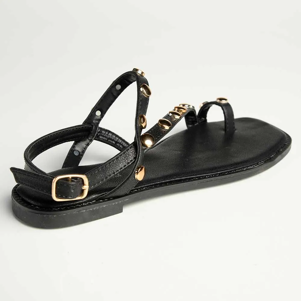 Madison Jay - Studded Strappy Flat Sandal - Black