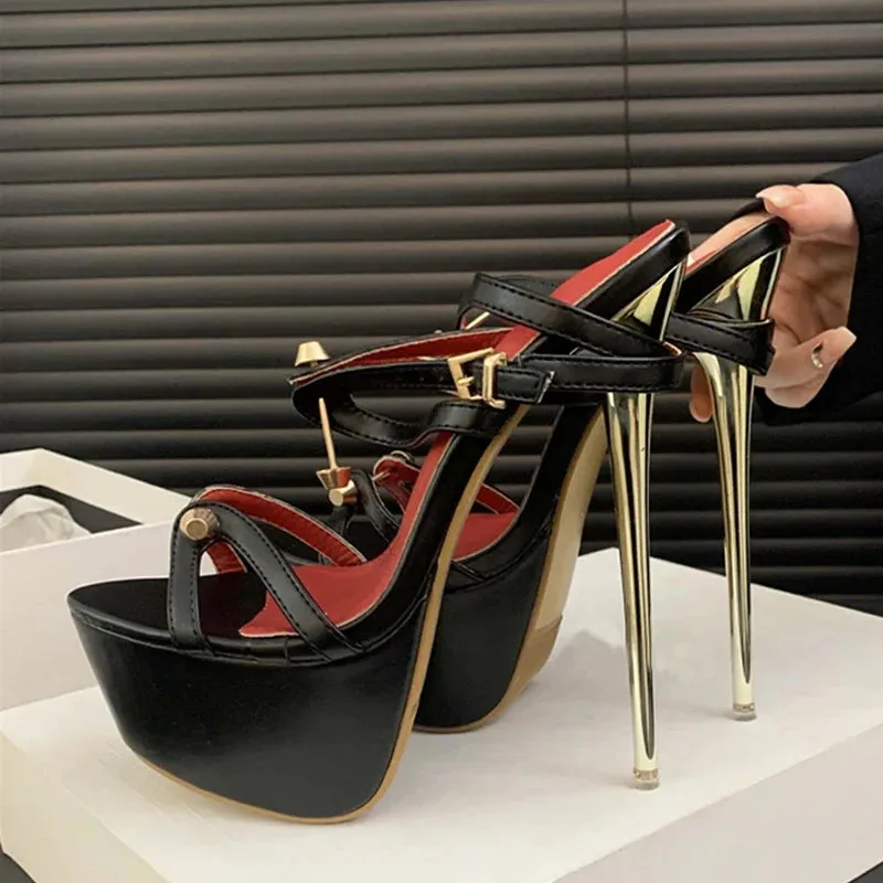 Metal detail Fashion Platform golden high heel Sandals