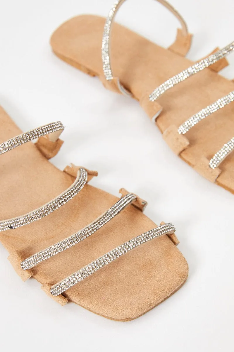 Metallic Strappy Flat Slides