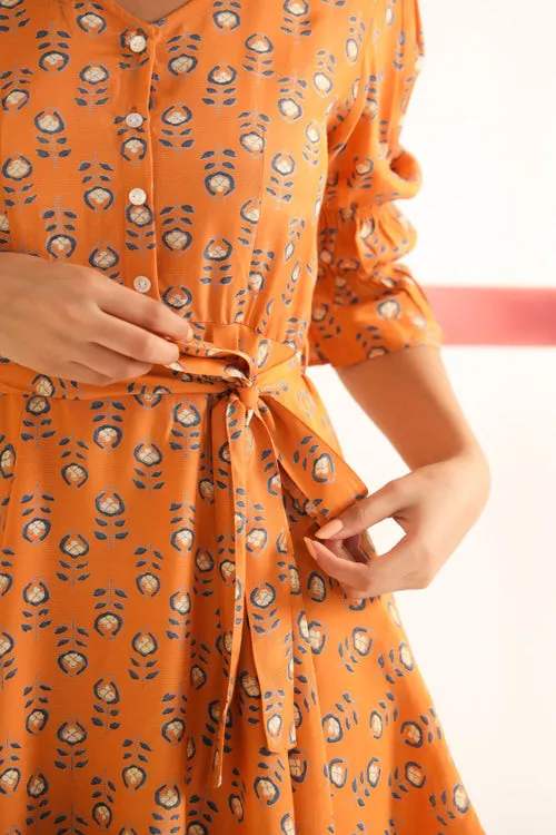 Motif on Orange Silk Mini Dress