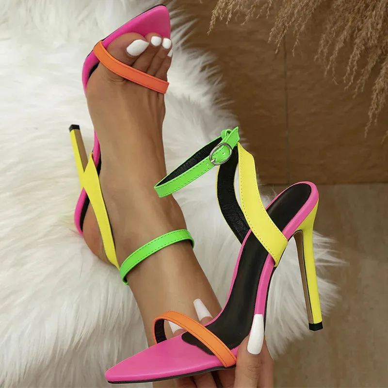 Neon ankle strap Stiletto high heel Sandals