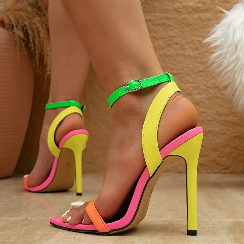 Neon ankle strap Stiletto high heel Sandals