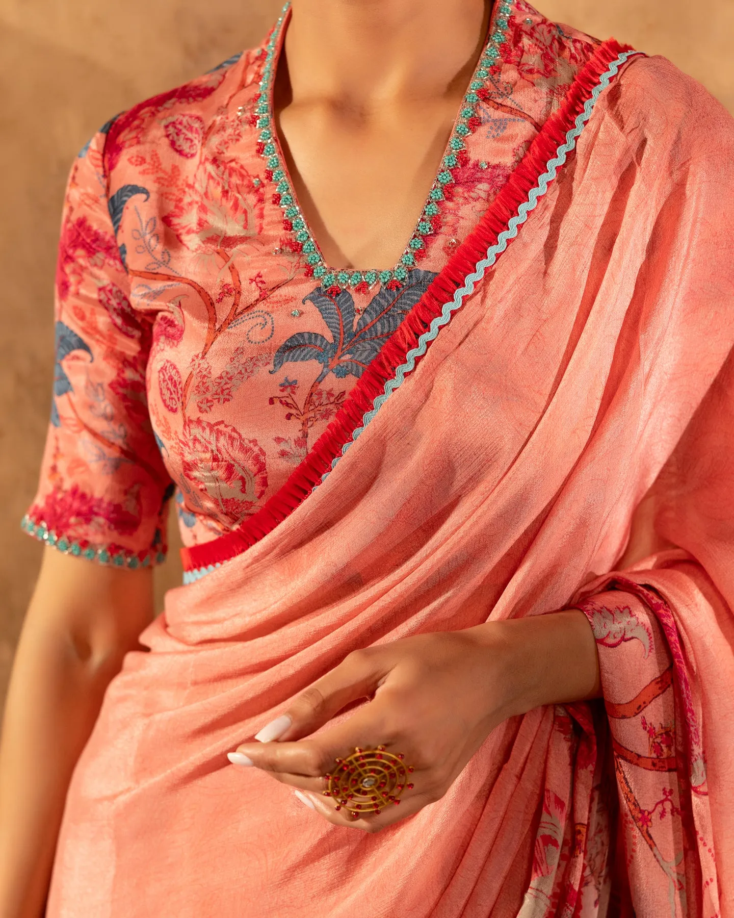 Peachy Botanical Saree