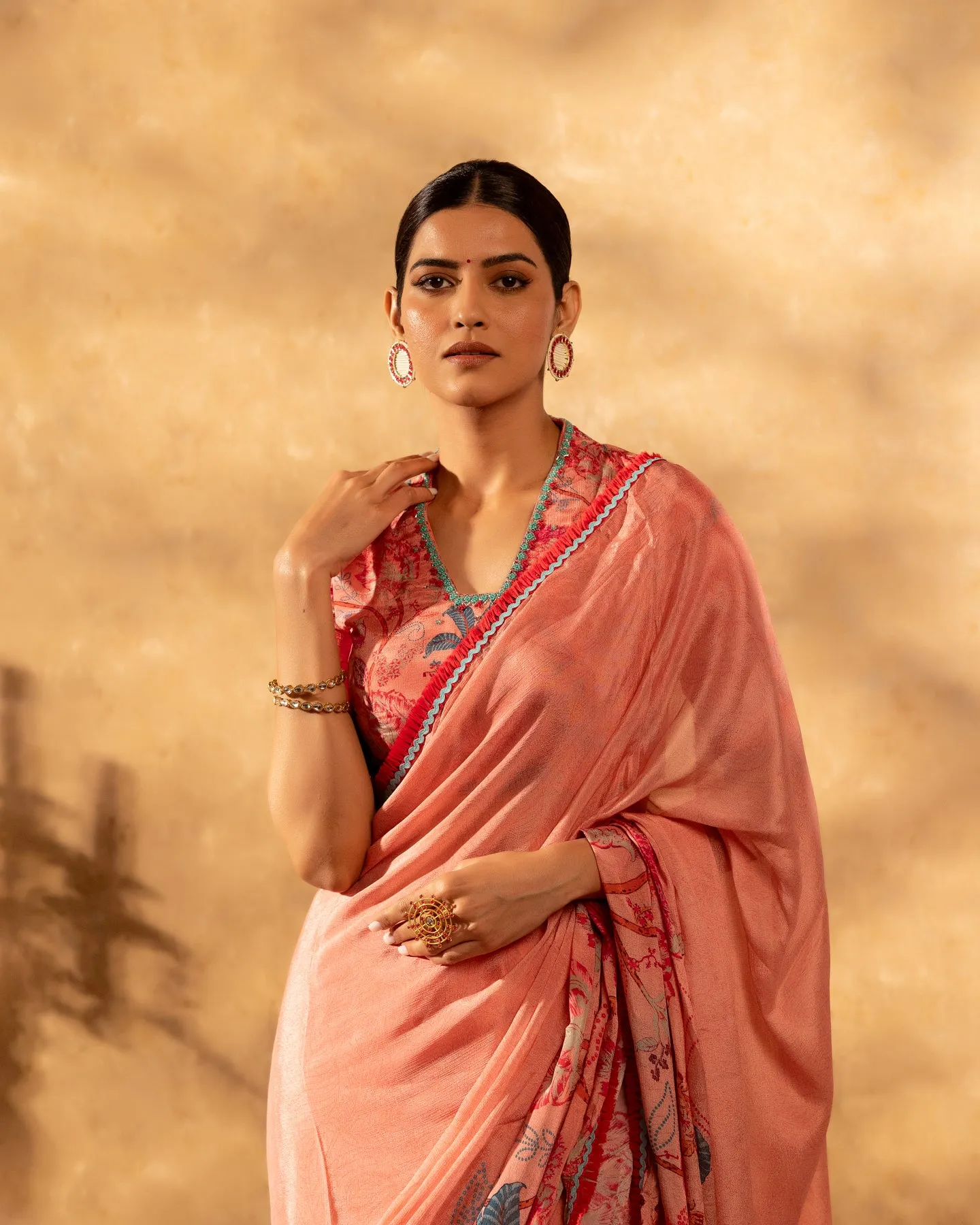 Peachy Botanical Saree