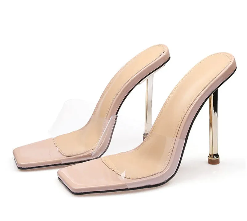 PVC Transparent Square Toe high heel shoes