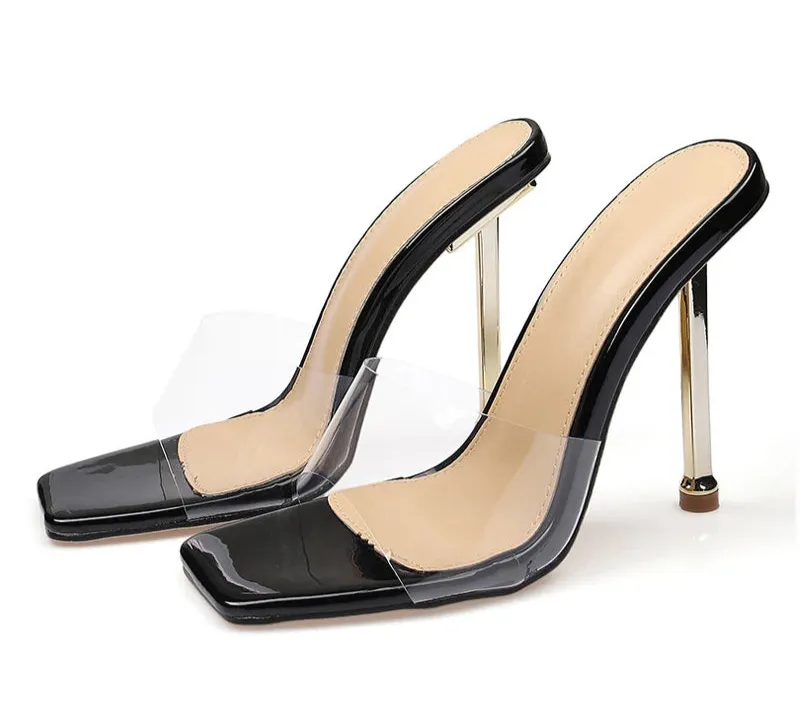 PVC Transparent Square Toe high heel shoes