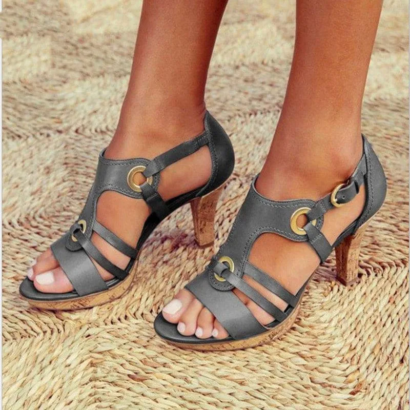 Ring Linked Strap Cone Heel Wedge Sandals