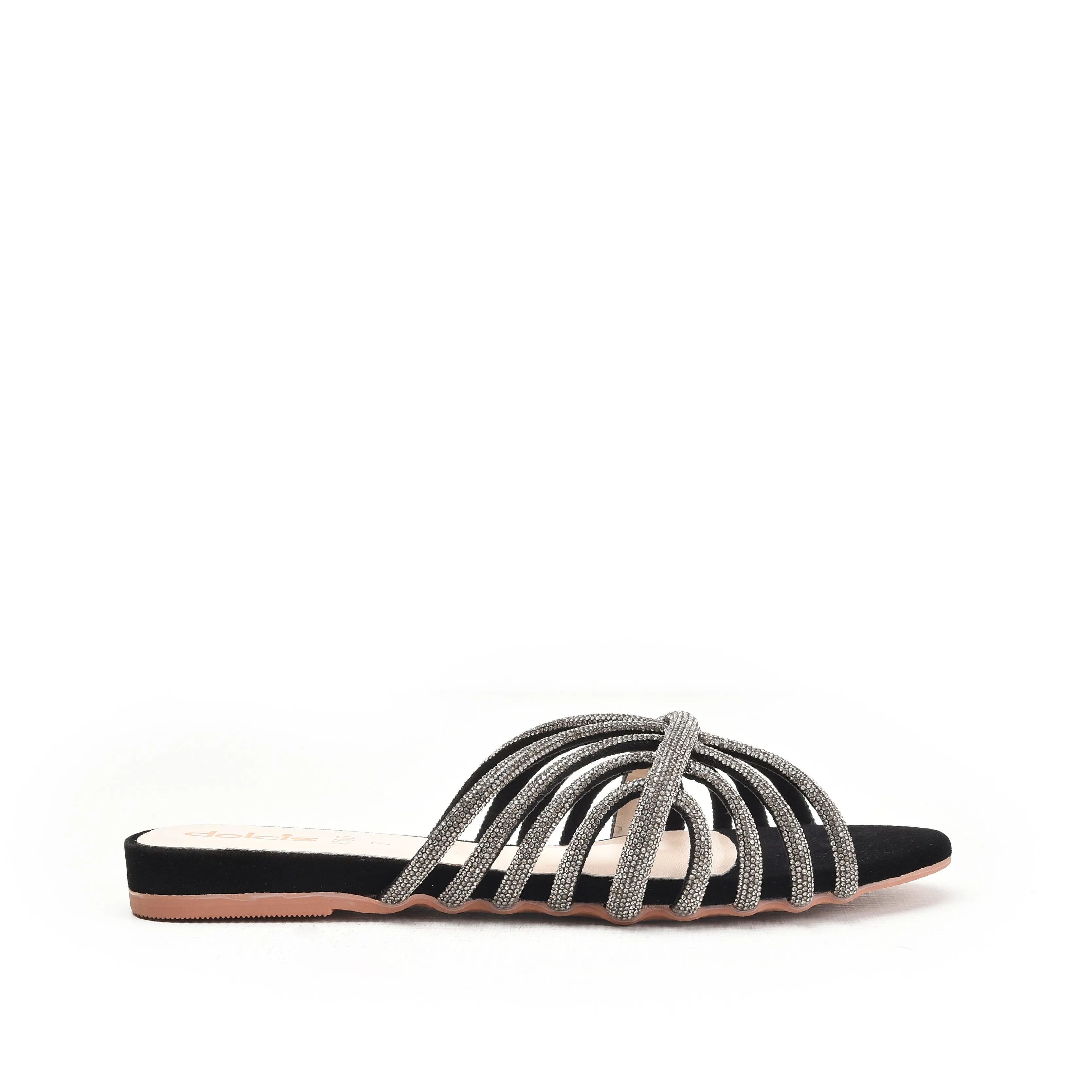 Stylish Black Strappy Flats | 563K-C