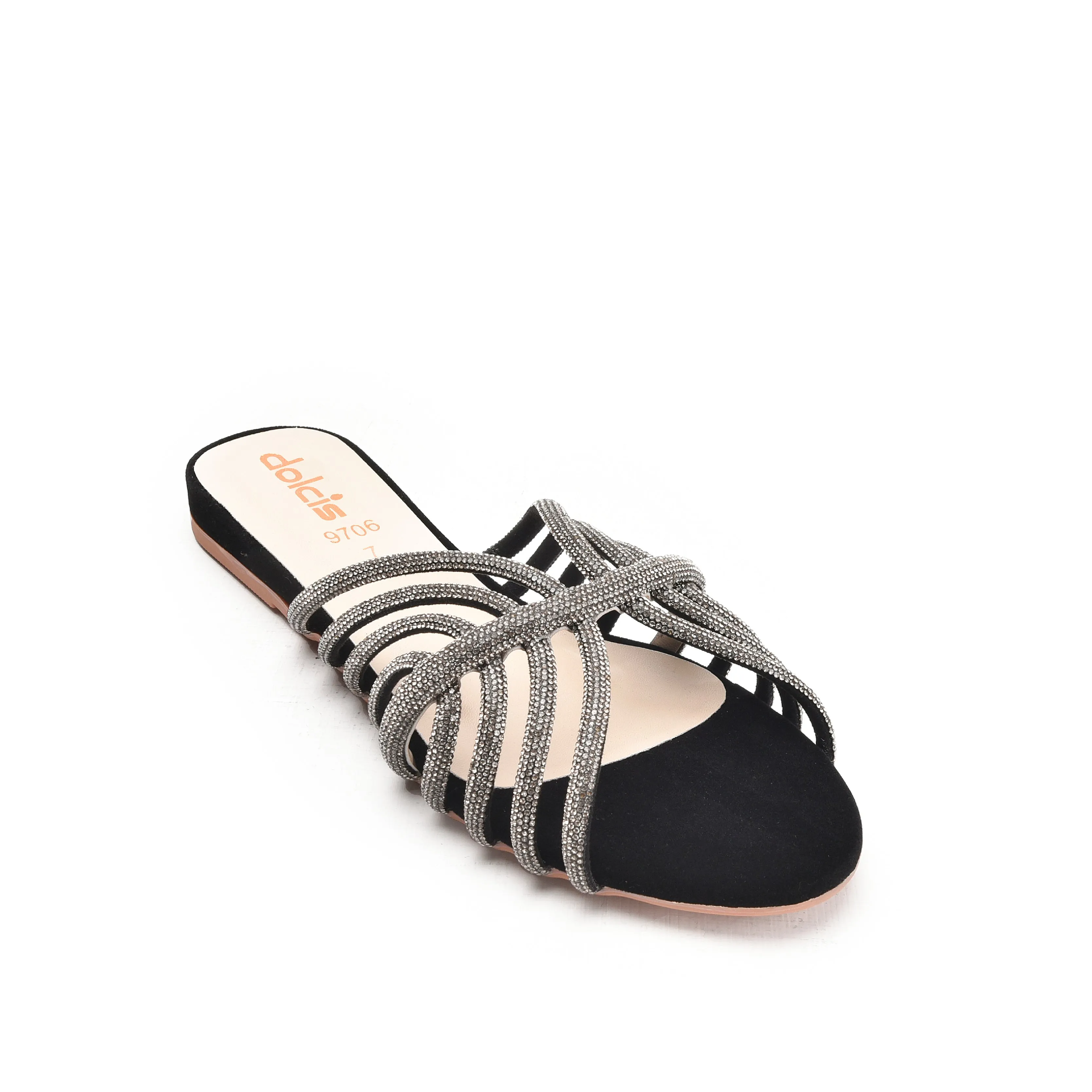 Stylish Black Strappy Flats | 563K-C