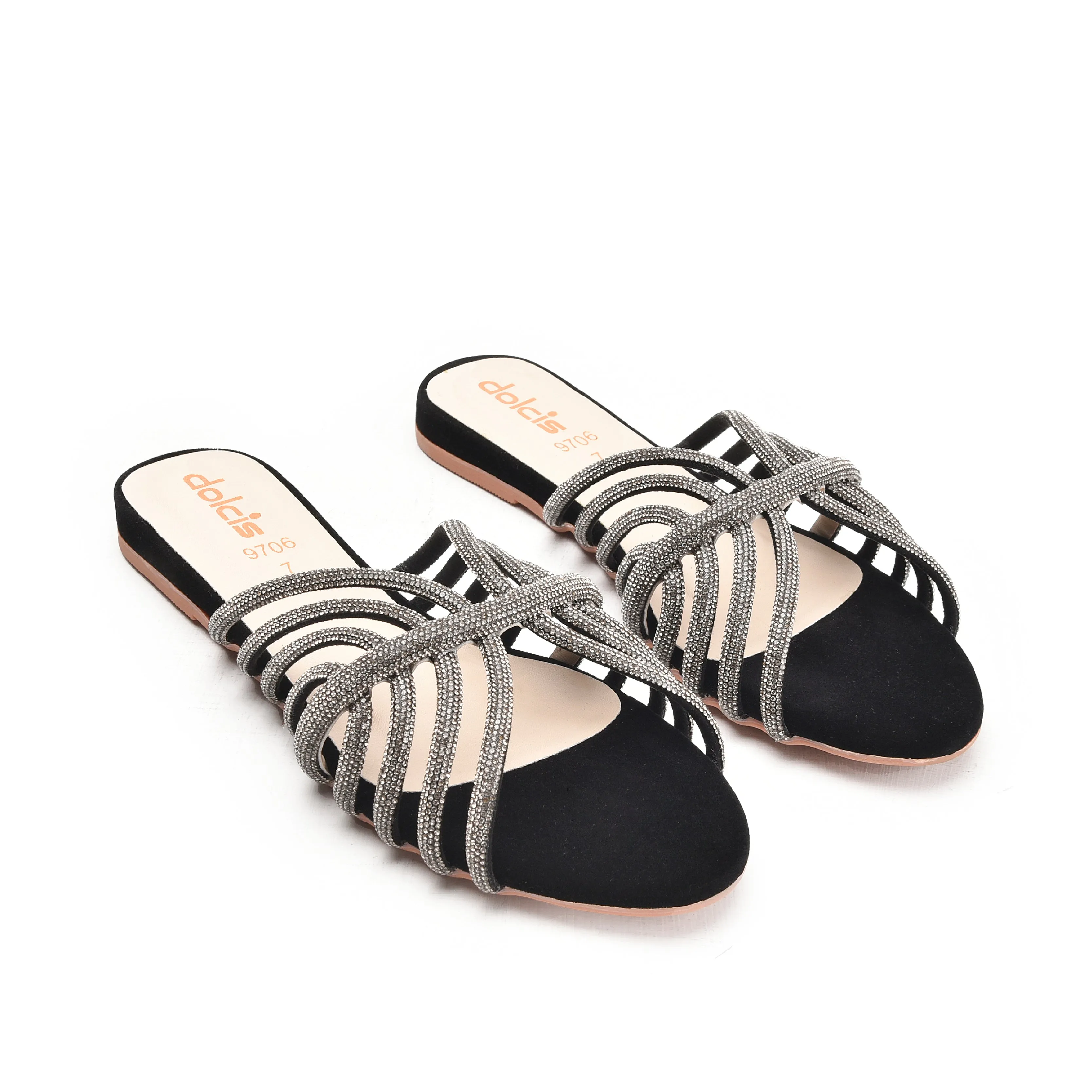 Stylish Black Strappy Flats | 563K-C