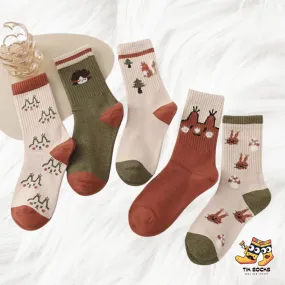 TikSocks|Fun Socks-Charming Squirrel-Themed Women's Socks 5 Pairs