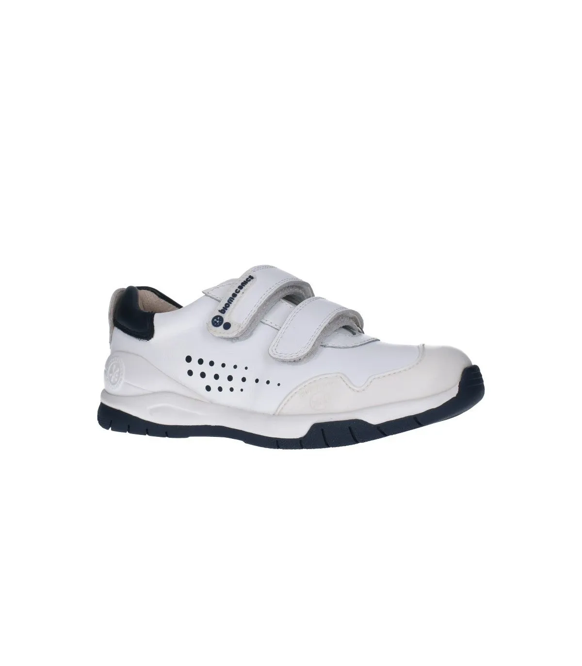 White double velcro sneaker with navy details