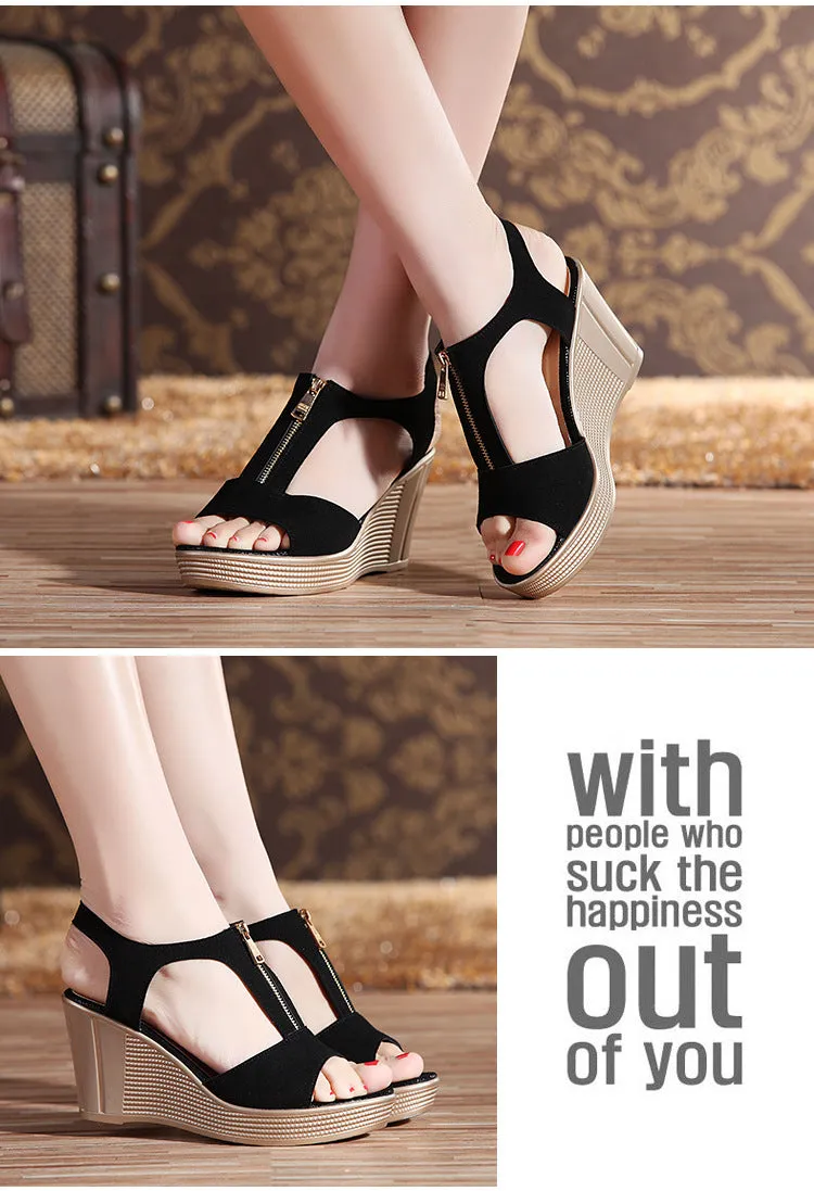 Women Sandals Casual Women Shoes Platform Summer Wedges Sandlas Peep Toe Ladies Shoes Black Size 35-43