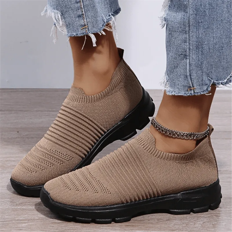 Women's Knit Soft Sole Breathable Mesh Sneakers, Solid Color Slip On Socks Shoes, Women's Footwear SE106