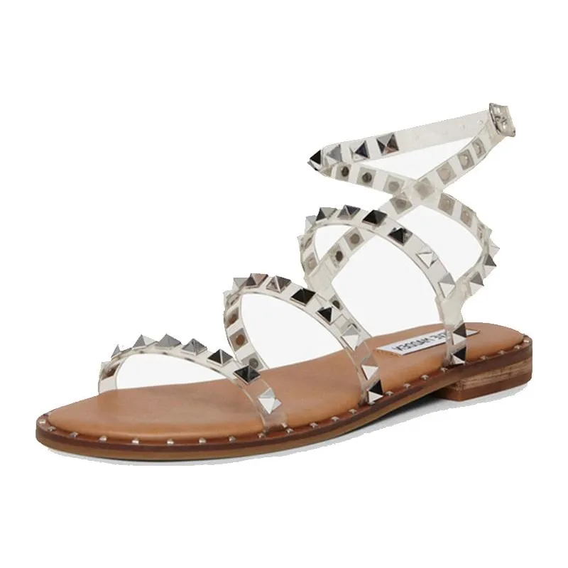 Women's Summer Metal Studded Flat Strappy Sandals