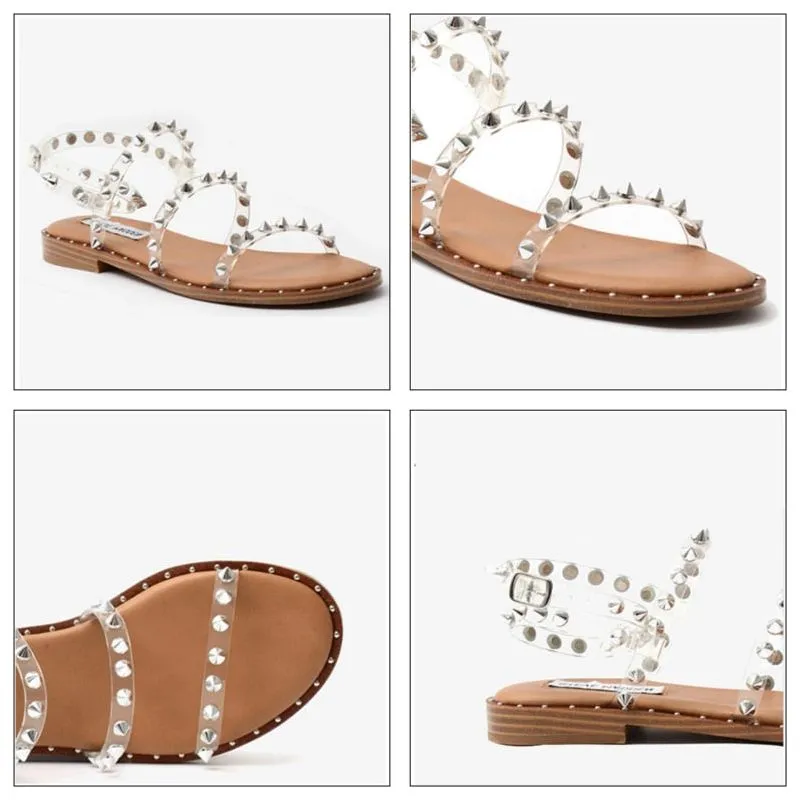 Women's Summer Metal Studded Flat Strappy Sandals